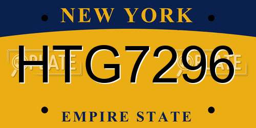 HTG7296 New York License Plate