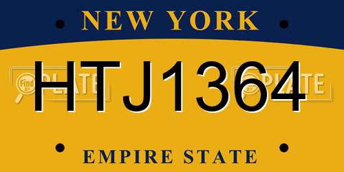 HTJ1364 New York License Plate