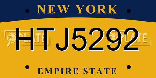 HTJ5292 New York License Plate
