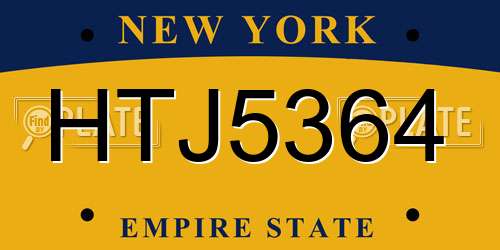 HTJ5364 New York License Plate