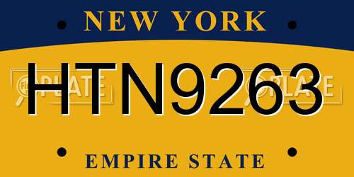 HTN9263 New York License Plate