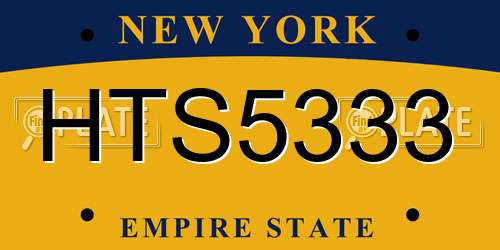 HTS5333 New York License Plate