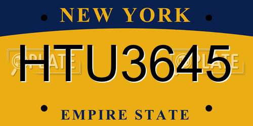 HTU3645 New York License Plate