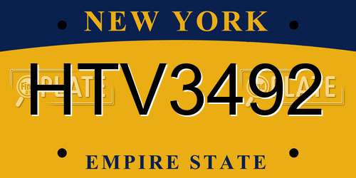 HTV3492 New York License Plate