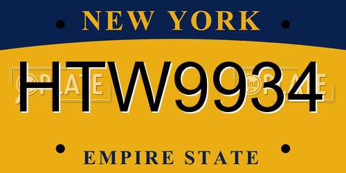 HTW9934 New York License Plate