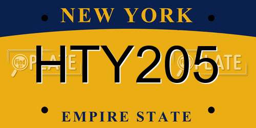 HTY205 New York License Plate