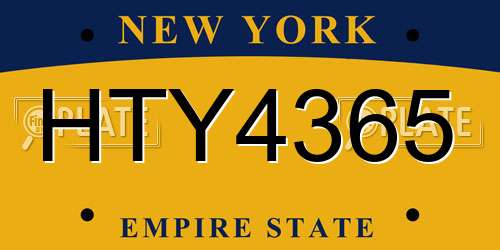 HTY4365 New York License Plate
