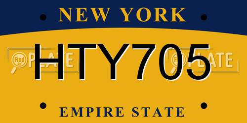 HTY705 New York License Plate