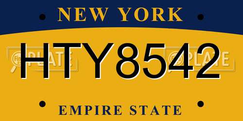 HTY8542 New York License Plate