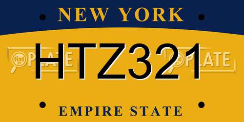 HTZ321 New York License Plate