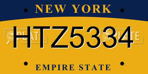 HTZ5334 New York License Plate