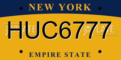 HUC6777 New York License Plate