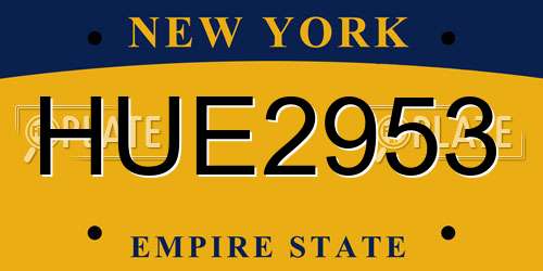 HUE2953 New York License Plate