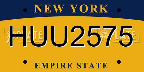 HUU2575 New York License Plate