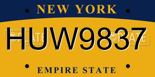HUW9837 New York License Plate
