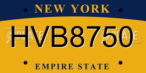 HVB8750 New York License Plate