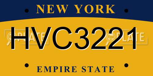 HVC3221 New York License Plate
