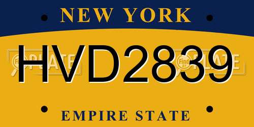 HVD2839 New York License Plate