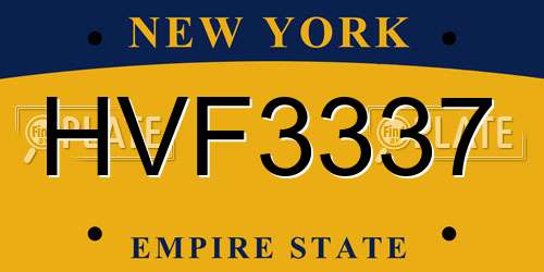 HVF3337 New York License Plate