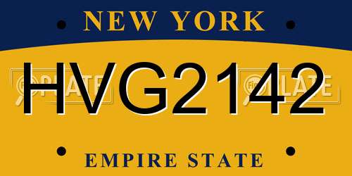 HVG2142 New York License Plate