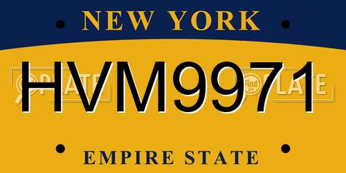 HVM9971 New York License Plate