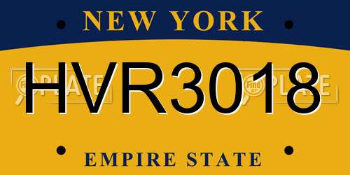 HVR3018 New York License Plate