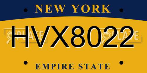 HVX8022 New York License Plate