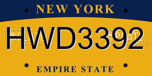 HWD3392 New York License Plate