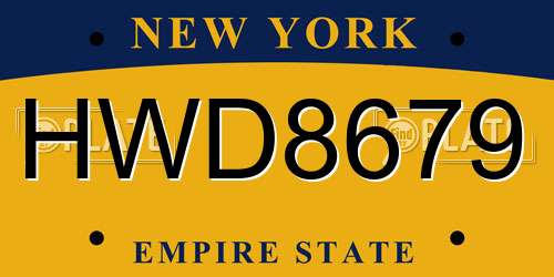 HWD8679 New York License Plate