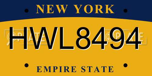 HWL8494 New York License Plate