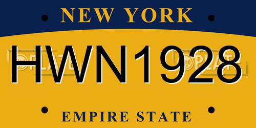 HWN1928 New York License Plate