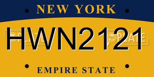 HWN2121 New York License Plate