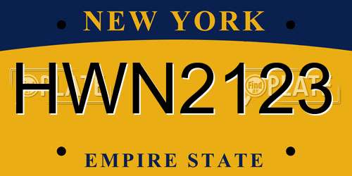 HWN2123 New York License Plate