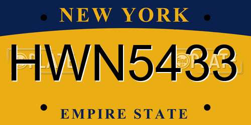 HWN5433 New York License Plate