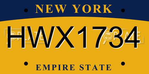 HWX1734 New York License Plate