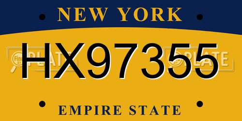 HX97355 New York License Plate