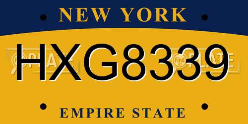 HXG8339 New York License Plate