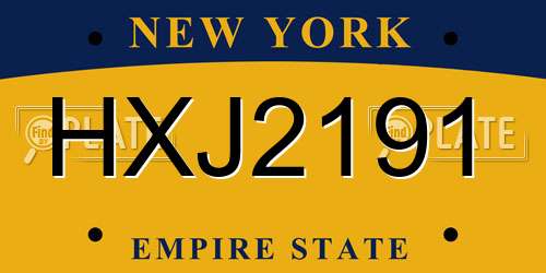 HXJ2191 New York License Plate
