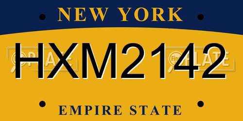 HXM2142 New York License Plate