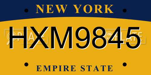 HXM9845 New York License Plate