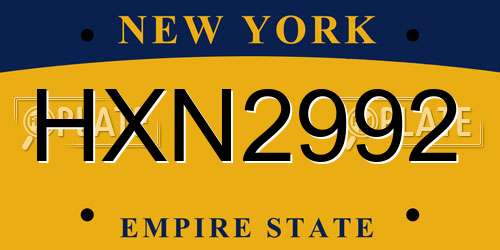 HXN2992 New York License Plate
