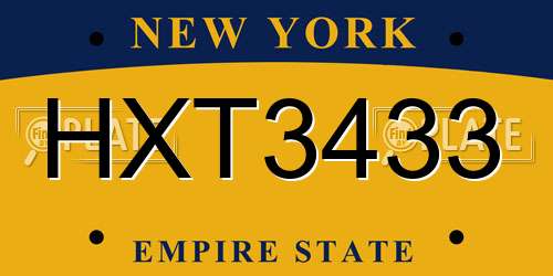 HXT3433 New York License Plate