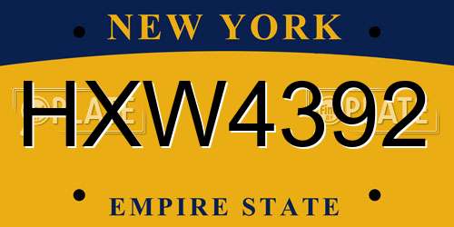 HXW4392 New York License Plate
