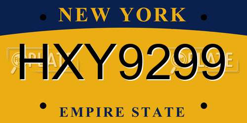 HXY9299 New York License Plate
