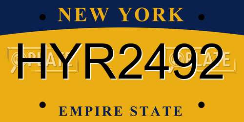 HYR2492 New York License Plate