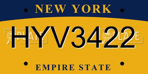 HYV3422 New York License Plate