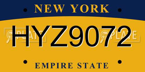 HYZ9072 New York License Plate