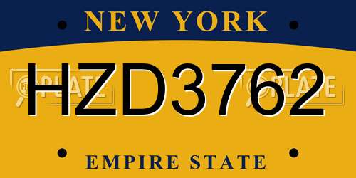 HZD3762 New York License Plate