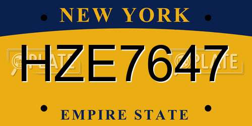 HZE7647 New York License Plate