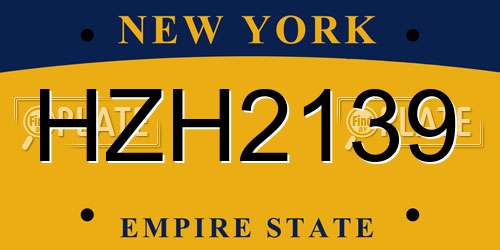 HZH2139 New York License Plate
